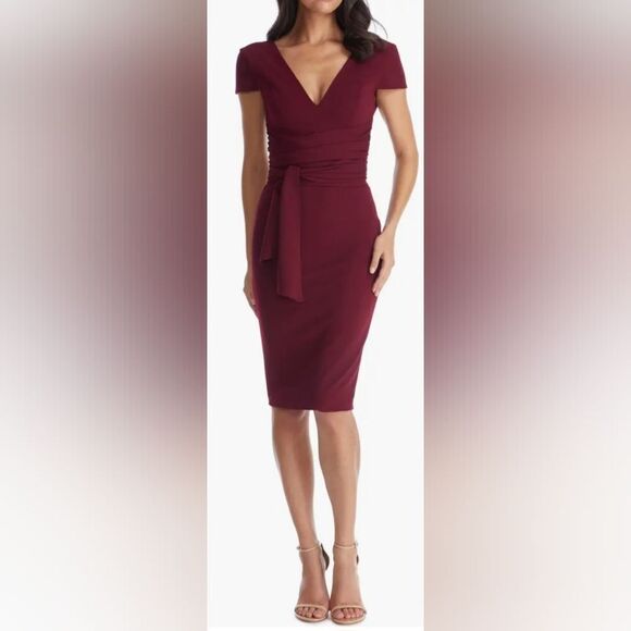 Dress The Population Dana Wrap Waist Midi Cocktail Dress NWT size XXL Burgundy - Picture 1 of 6